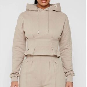 PAPERBAG WAIST HOODIE - BEIGE